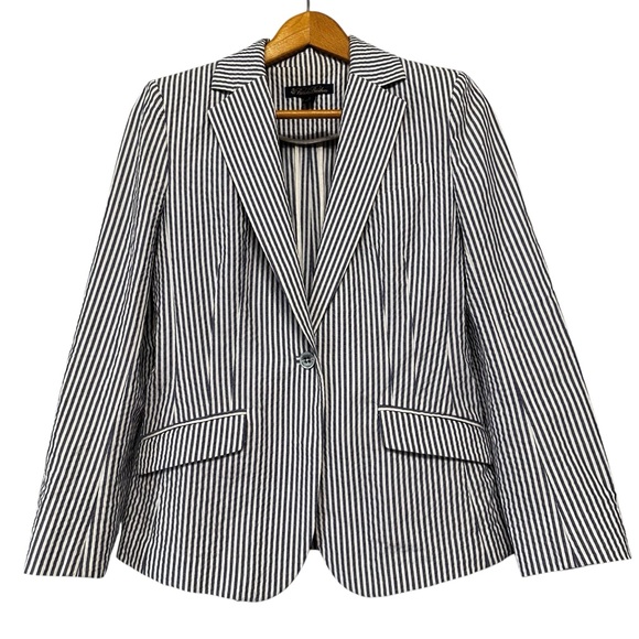 Brooks Brothers Blue White Striped Seersucker One Button Blazer
